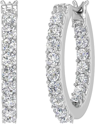 Pendientes de aro con diamantes de 1 quilate en oro de 10 quilates o platino 950