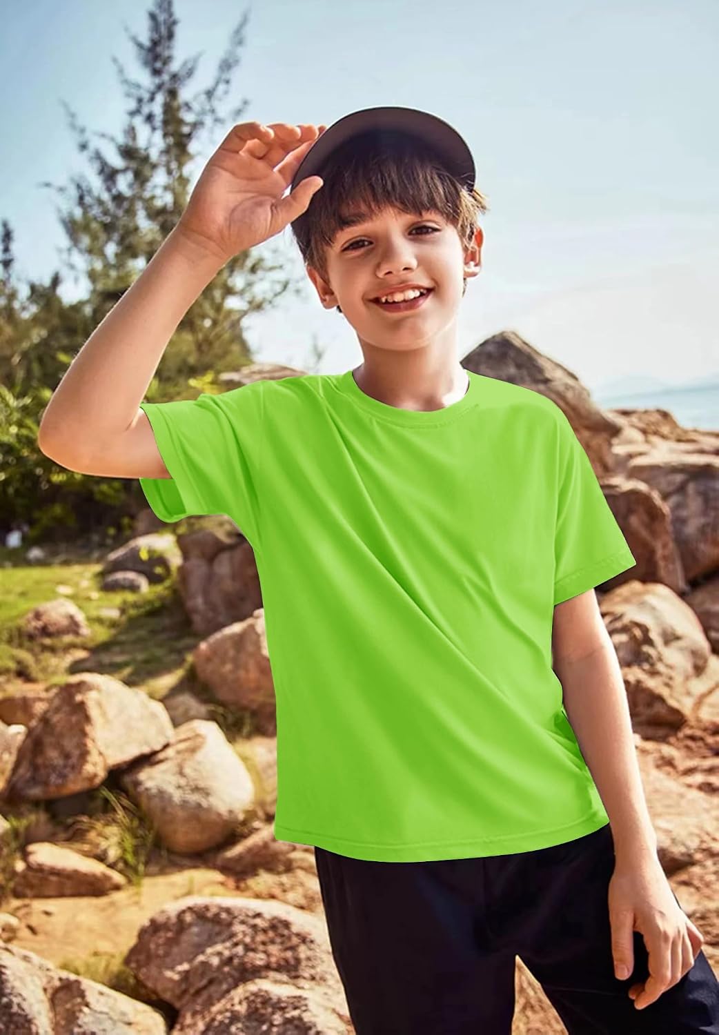 5 Pack Quick Dry Boys T Shirts Mesh Athletic Kids Shirts for Teen Age 4-15 | 100% Polyester Short Sleeve Boys Shirts,Moisture Wicking Shirts for Boys,Crew Neck Kids TShirts,Performance Youth Shirts