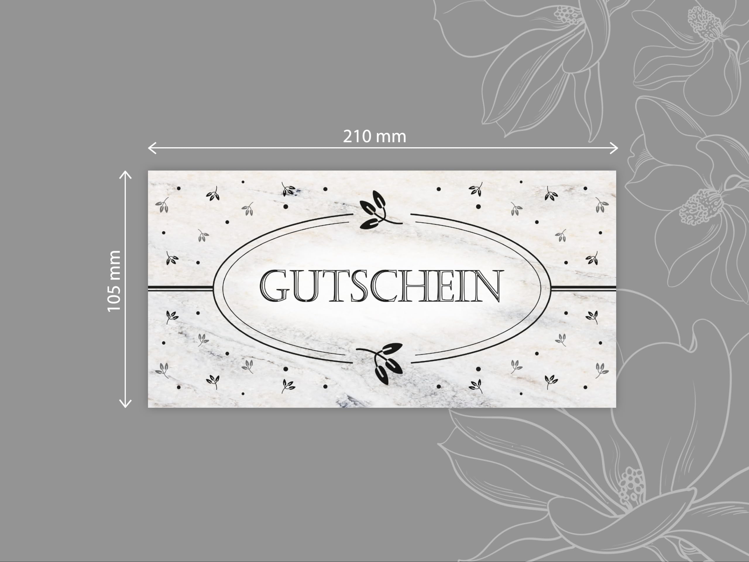 250 Geschenkgutscheine DIN lang plus (21 x 10,5 cm) Elegantes Motiv Vintage Marmor grau schwarz. Blanko Gutscheine zum Ausfüllen Geschenk Karte für Massage Wellness Nagelstudio Beauty Spa