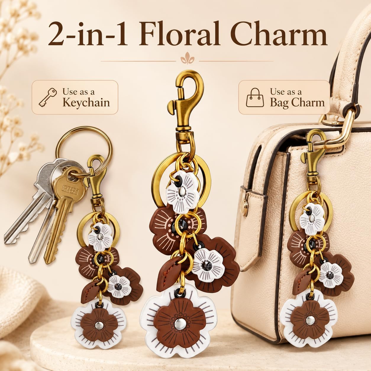 Bag Charm Keychain, Fashionable Purse Charm with Chain for Women Handbags, Cute Bag Accessory