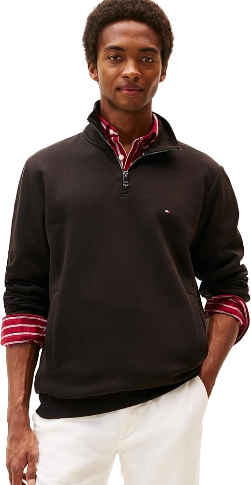 familiarロンT Tommy Hilfiger Men's InTechno Quarter Zip, BLACK X-Small at Amazon
