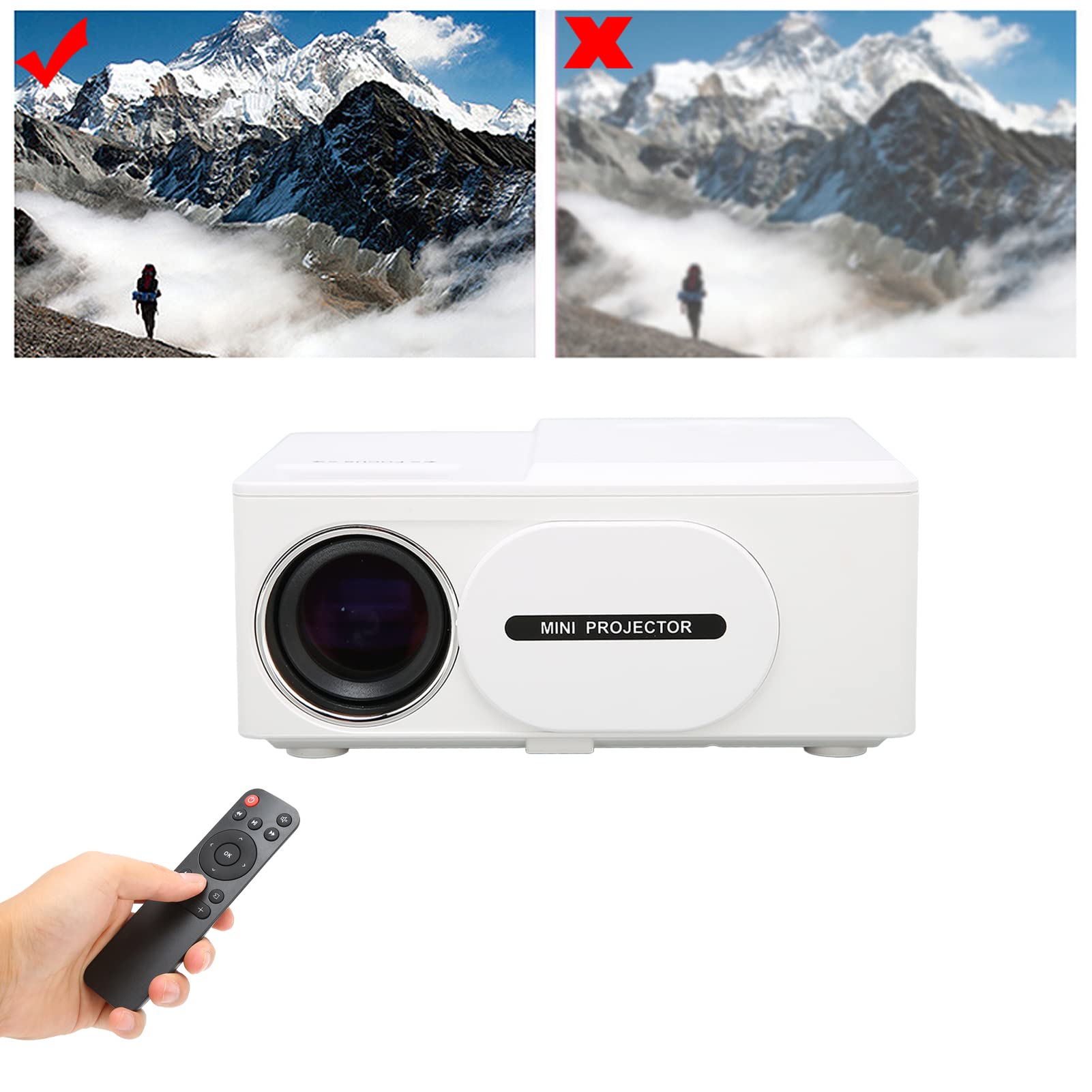 Proiettore Mini Proiettore LED 1080P Full HD Display Supporto Videoproiettore per Esterni Compatibile con Smartphone, TV Stick, Giochi, AV, USB (Spina UE)