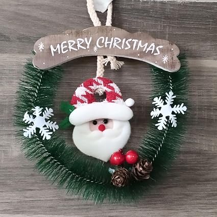 CraftVatika Christmas Wreath for Front Door - 9.5 inch/24.13cm Door Wreaths Christmas Home Door Hanger Wall Car Decoration (Santa Claus, Red Berries, Bow)