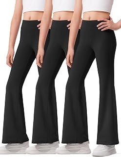 HASMES 3 Pack Girls Flare Leggings Kids Bell Bottom Dance Yoga Pants | Bootcut Flare High Elasticity Breathable High Waist Leggings Activewear