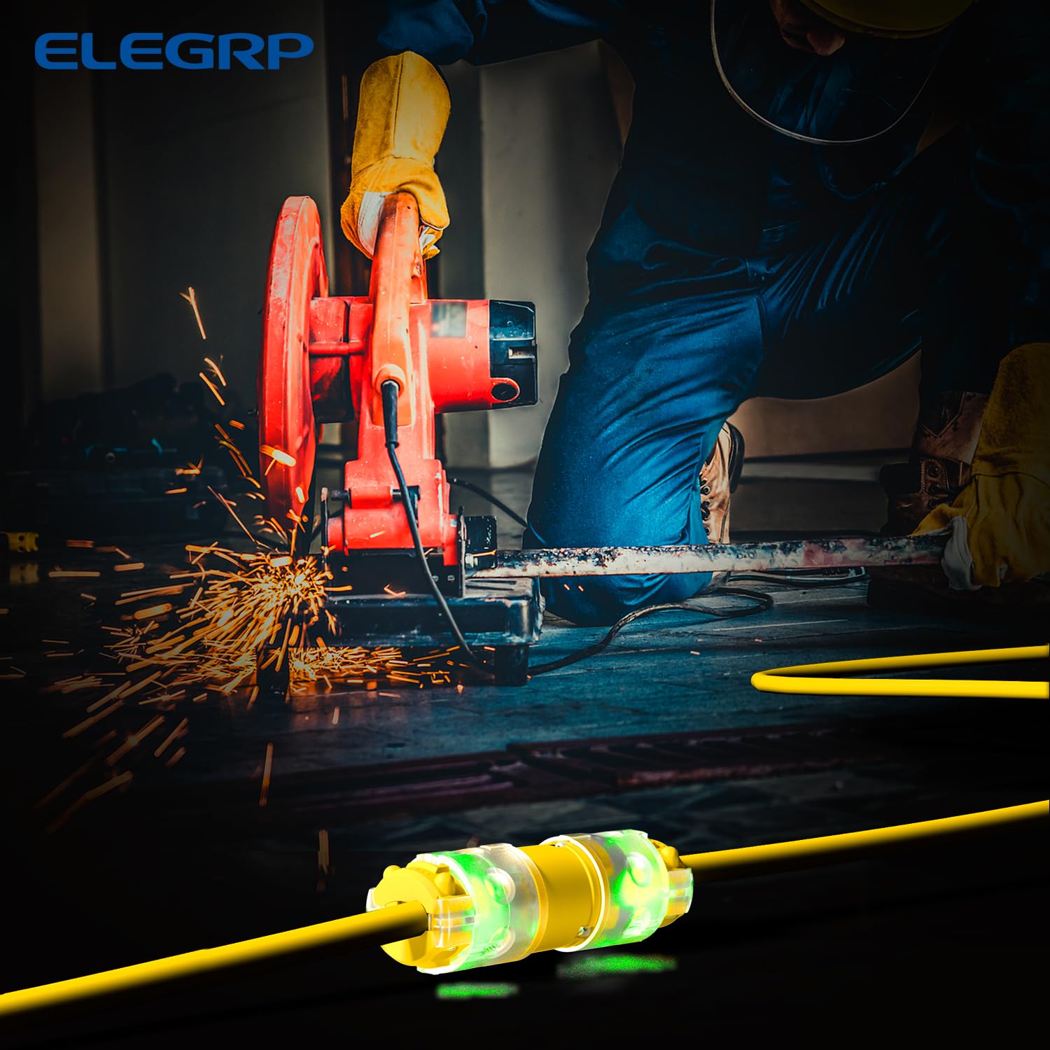 ELEGRP Lighted Straight Blade Electrical Plug and Connector Set 15 Amp 125 Volt NEMA 5-15P NEMA 5-15R 2 Pole 3 Wire Grounding, Commercial Grade, Yellow, 5 Set