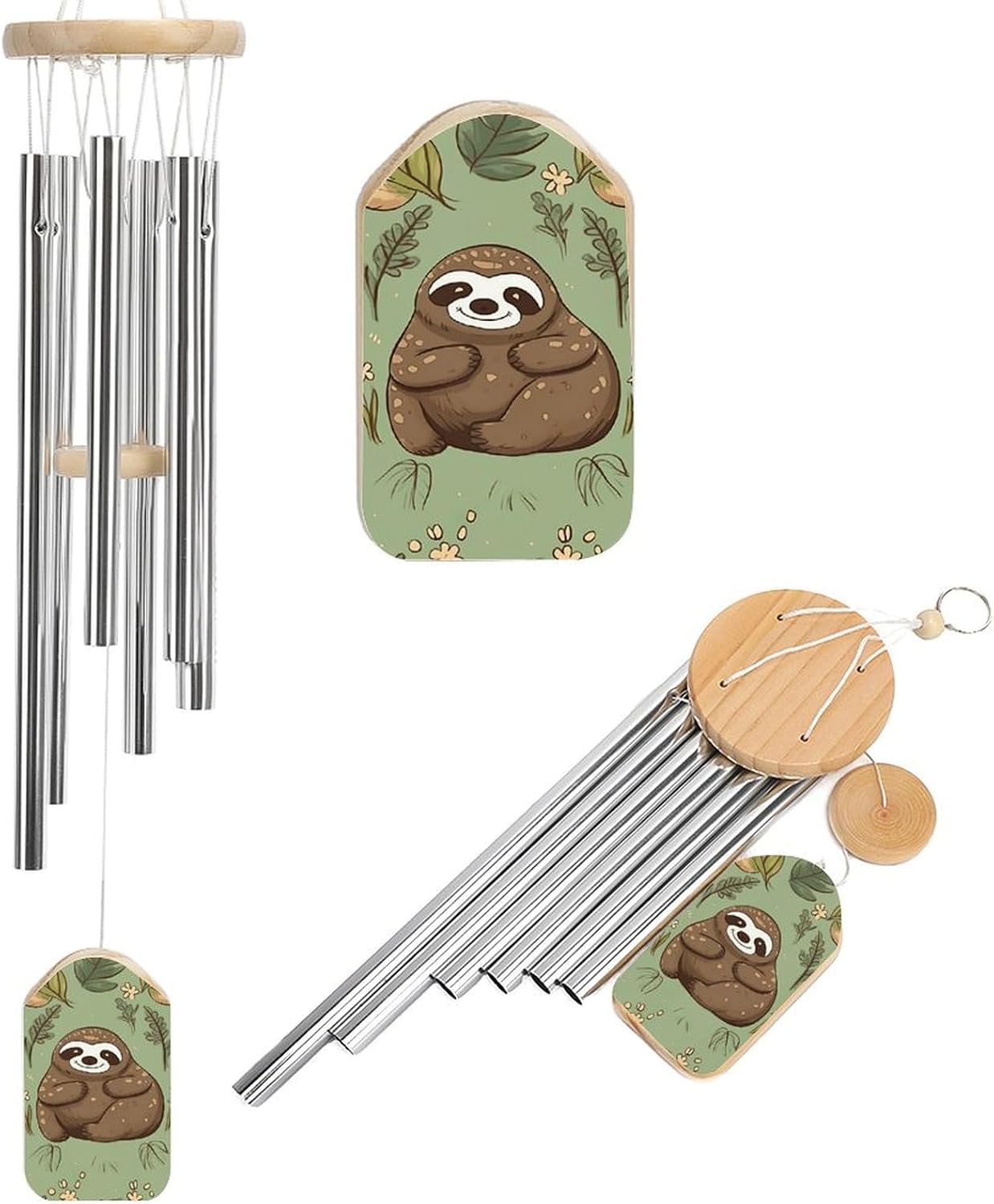 Outdoor Wind Chimes, Sloth on The Grass Printed Wind Chimes,Simple Wind Chimes,Curtain Wind Chimes for Home Decoration