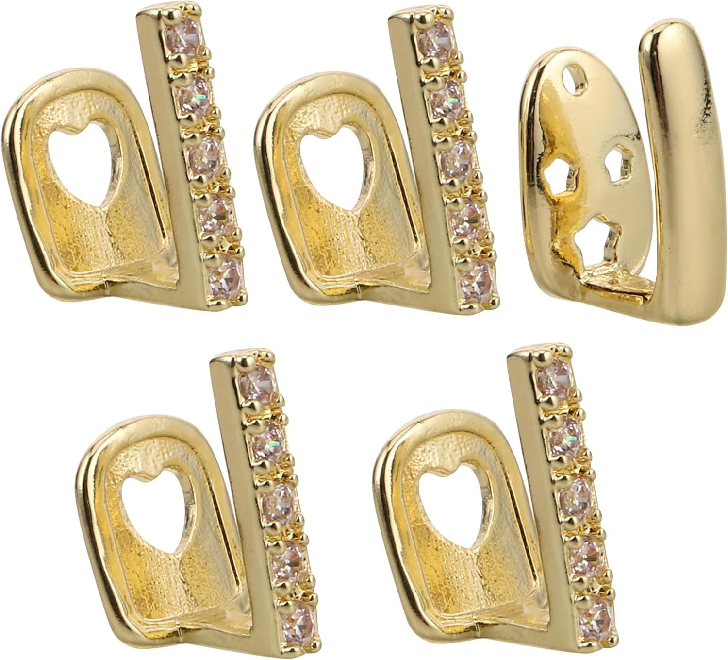 Generic 5pcs Gold Plated Removable Tooth Caps Hip Hop Fang Tooth Jewelry Set for Rapper Cosplay Party Dental Grills Accessories