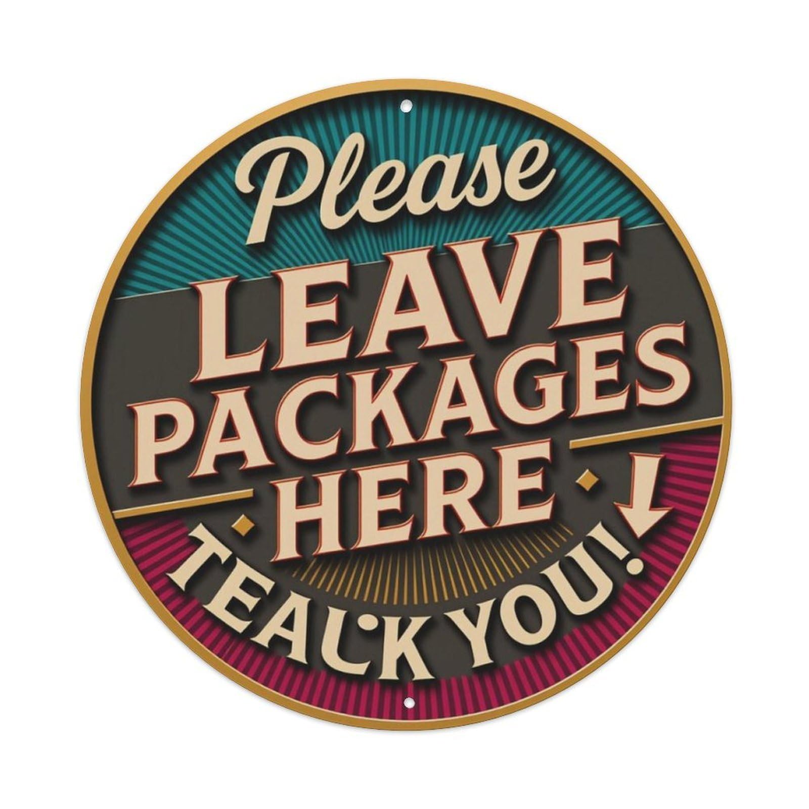 Vintage Package Drop Off Reminder Round Decor Sign Vintage Aluminium Metal Sign, Retro Wall Decor for Home, Bar, Garage & Farmhouse 20x20cm