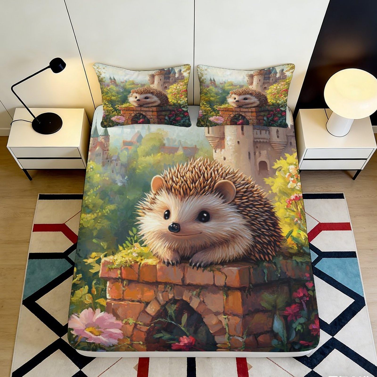 3D Printed Hedgehog Castle Fitted Sheet Microfiber Soft Non-Slip Mattress Cover for Bedroom Guest Room Gift 120x200cm 120x200x25cm