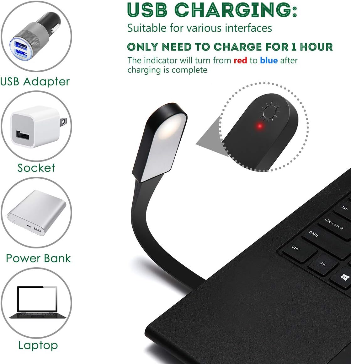 GLIME Book Light USB Rechargeable 3 Modes Stepless Dimming Flexible Clip Light for Reading in Bed at Night with Magnet Portable Eye Protection Reading Light for Camping Travel Train Book Laptop Tablet