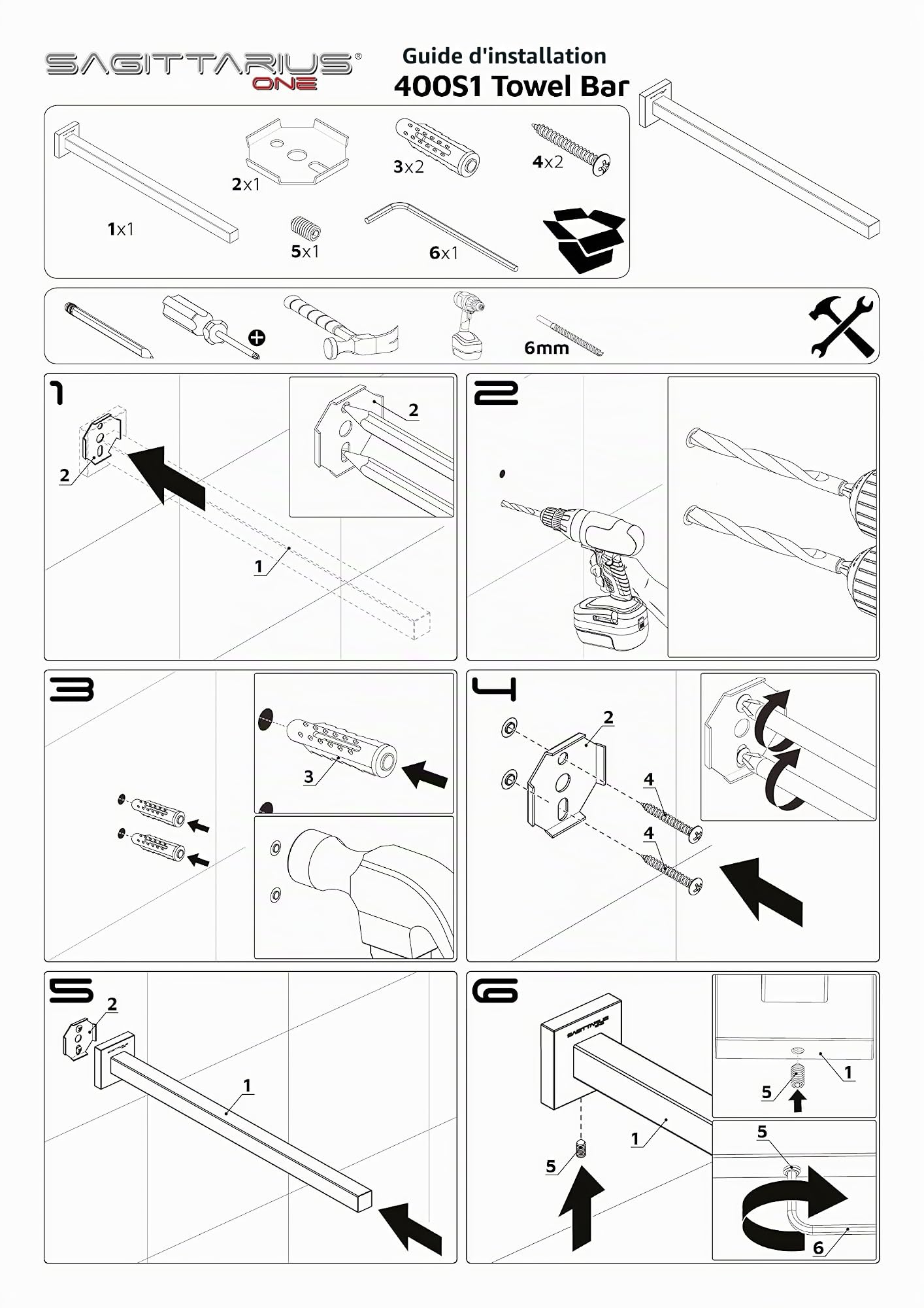 400S1 Porte-Serviettes Mural 40cm, Acier Inoxydable Poli Antirouille SUS 304, Porte-Serviettes Chromé Moderne pour Salles de Bain, Barre à Serviettes Durable et Élégante - Chrome
