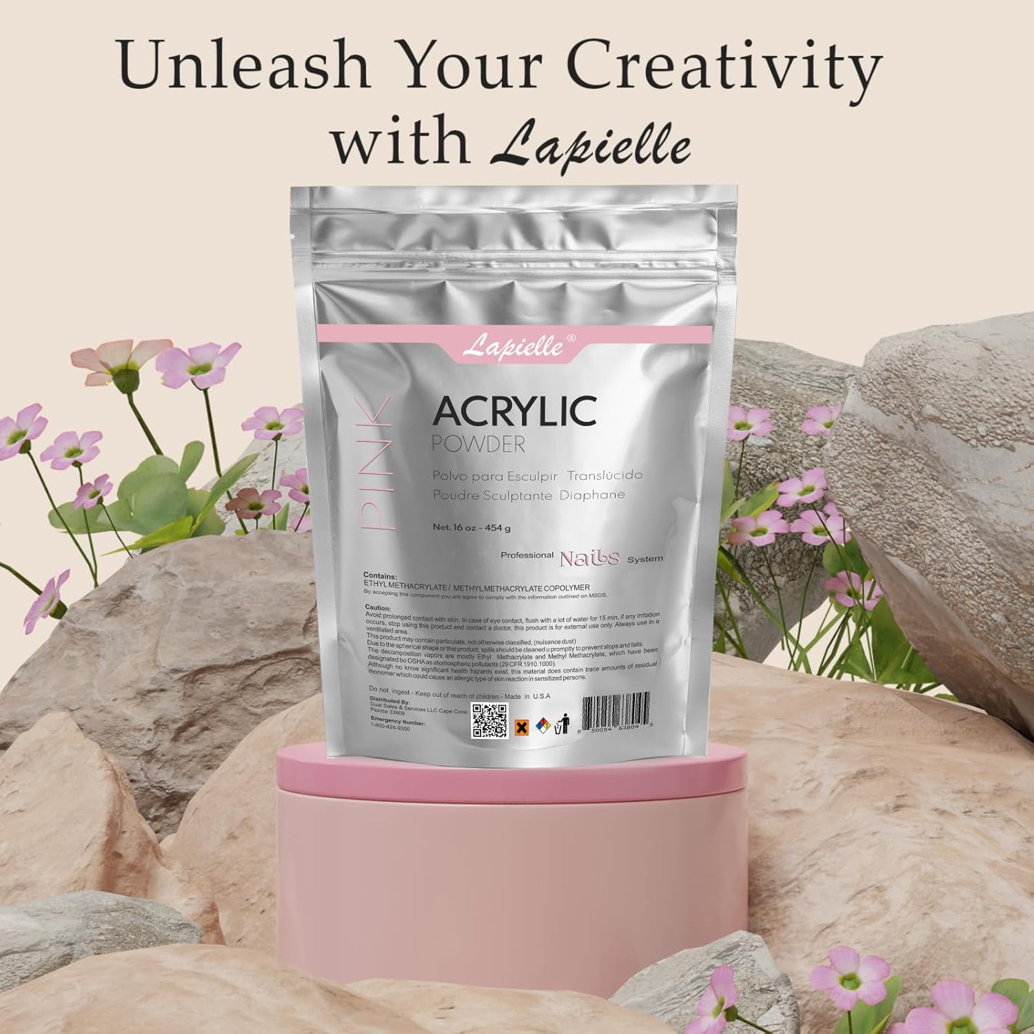 Professional Acrylic Powder for Nail Art. Long-lasting, Large capacity and quick dry. (16oz PINK)