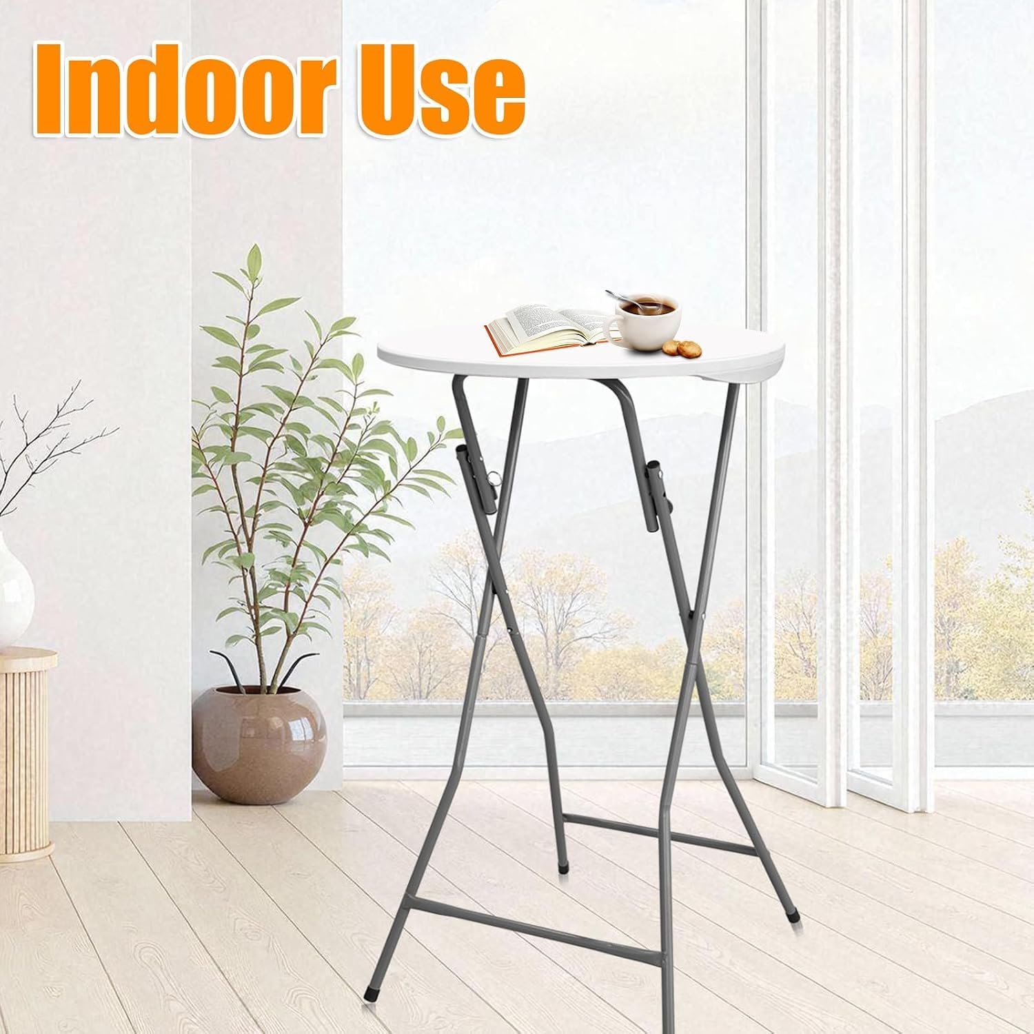 2 Pack Folding Cocktail Tables, 23.6" Round High Top Tables