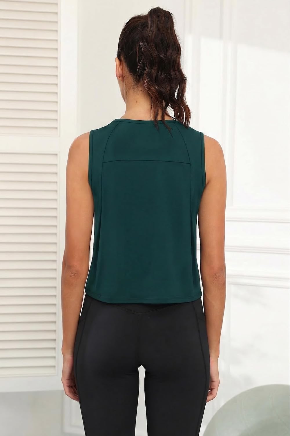 KevaMolly Workout Tank Tops for Women Flowy Cropped Shirts UPF50+ Breathable Crew Neck Athletic Yoga Running Crop Tops