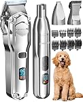 oneisall Dog Clippers for Grooming Thick/Matted Hair, 4-in-1 Grooming Kit | Detachable Stainless Steel Blade, IPX6 Waterproof, Low Noise, Paw Trimmer and Nail Grinder, 9 Guide Combs