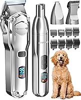 oneisall Dog Clippers Thick Coats: 4-in-1 Cordless Grooming Kit, Low Noise Stainless Steel Blade, Paw Trimmer Nail Grinder for Dogs Cats