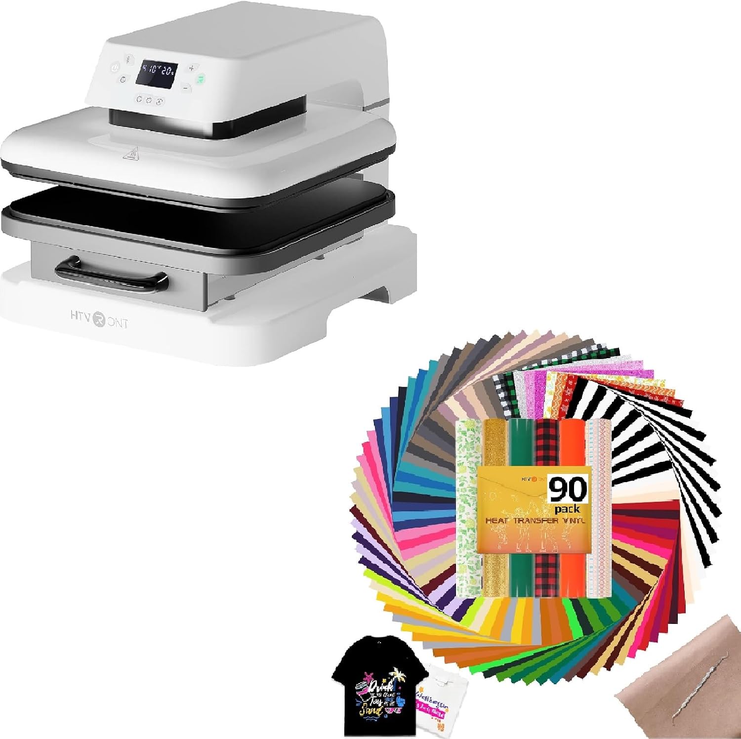 HTVRONT Auto Heat Press Machine + 90 Sheets Heat Transfer Vinyl Bundle