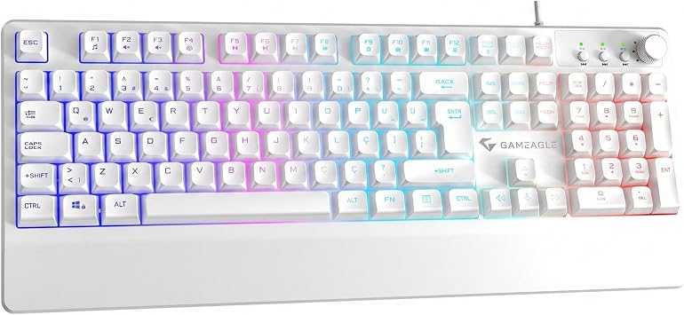 Kablolu RGB Membran Gaming Klavye, 26 Tu  Anti-Ghosting, Destekli Oyuncu Klavyesi, Multimedya Kontroll , 5 Milyon Tu   mr , 11 Modlu RGB Ayd nlatma, Beyaz Membran Oyuncu Klavyesi KB-21