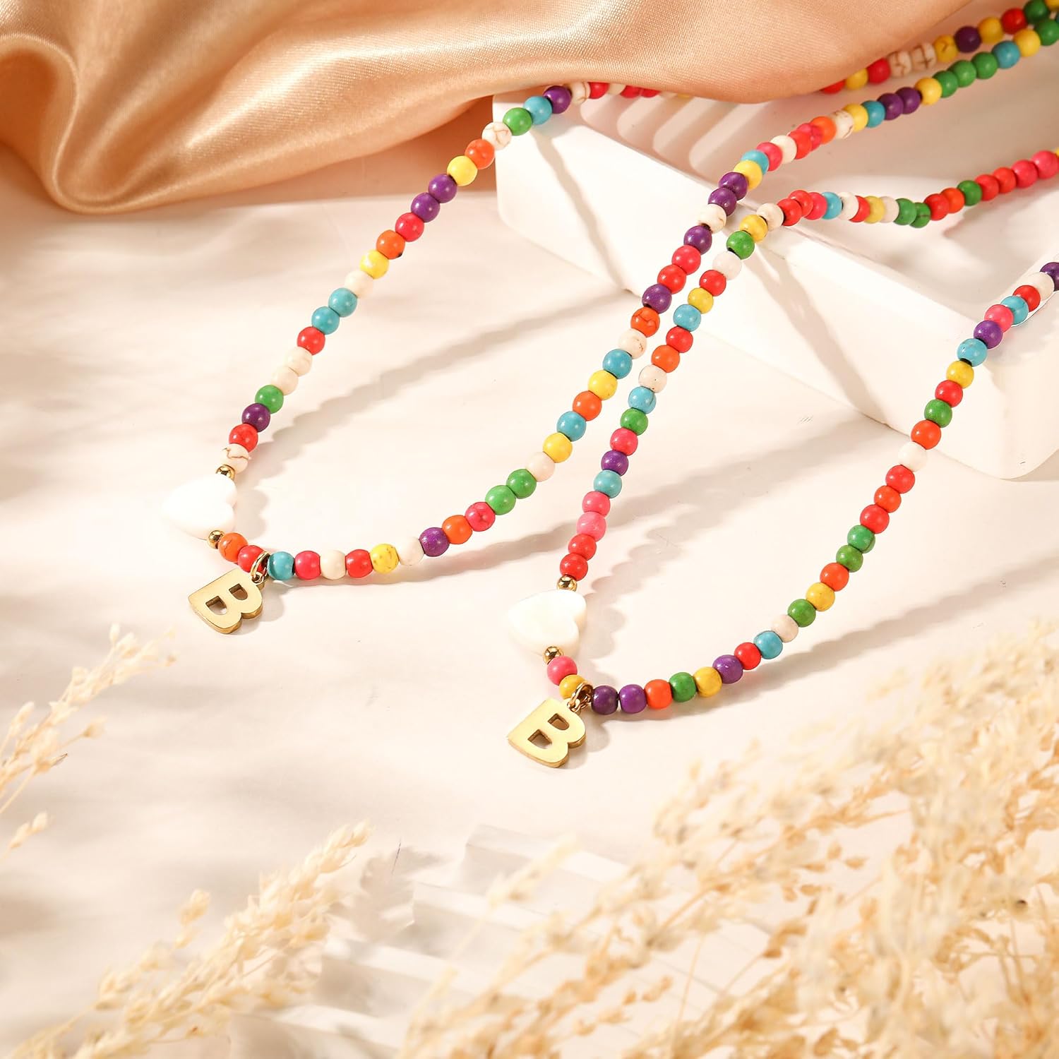 Colorful Beaded Initial Necklace for Girls - Trendy Handmade Choker Necklace with Stainless Steel Letter Charm and Heart Pendant, Bohemian Initial Necklace Jewelry Gift for Women and Teen Girls - Image 7