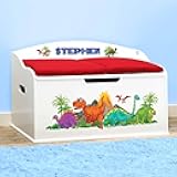 DIBSIES Personalized Creative Wonders Toy Box, Dinosaurs, 30 x 19.25 x 18 inches, Soft-Close Lid (White)