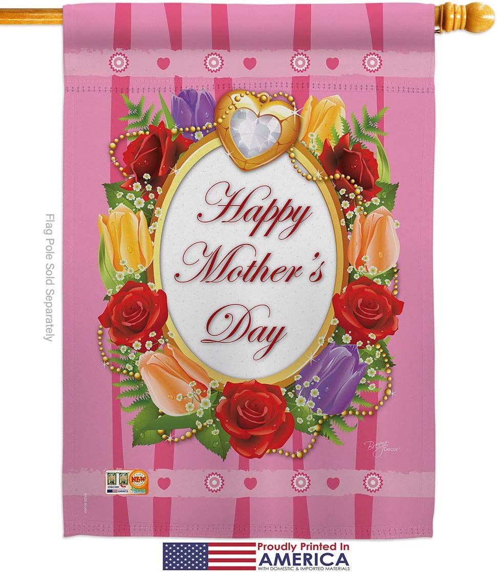 Happy Mothers Day House Flag Family Mother Mom Mama Grandma Love Flowers Parent Sibling Relatives Grandparent Small Decorative Gift Yard Banner Made In USA 28 X 40