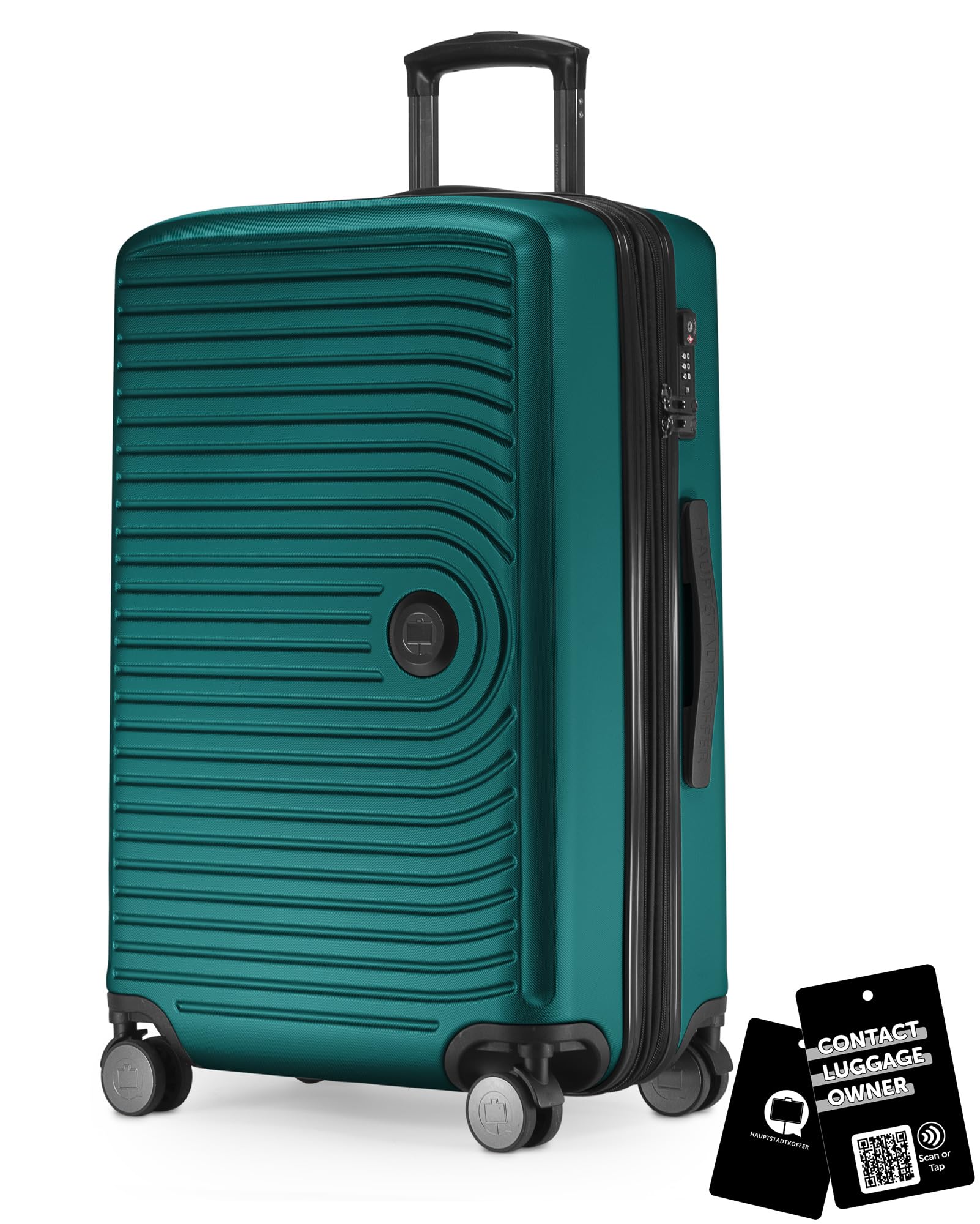 Hauptstadtkoffer Mitte - Valigia rigida media 68 cm estensibile, valigia da stiva, serratura TSA, 4 ruote doppie, trolley da viaggio, 88 L + Etichetta bagaglio digitale, Turchese