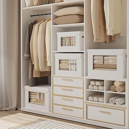 Miniatura 4 de Cestas de almacenamiento plegables con tapas, 13 x 9.1 x 7.9 pulgadas, organizadores de armario para mantas de calcetines, sombreros, cajas de