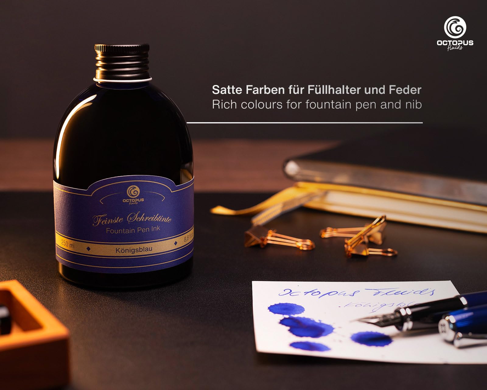 Octopus Tinta de pluma estilográfica en botella práctica, tinta para pluma, tinta de pluma, tinta de caligrafía, color azul real borrable 250 ml