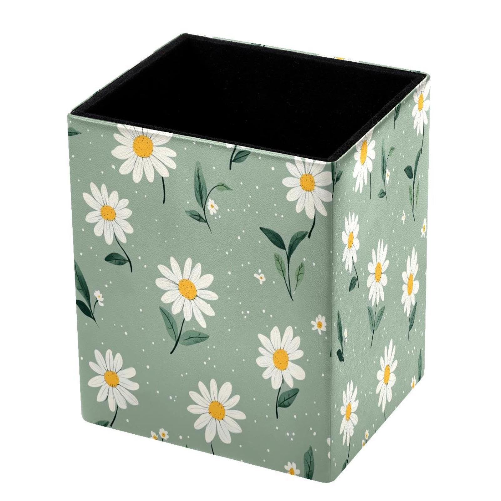 DragonBtu Desktop Pencil Holder, Daisy Rectangular Pencil Cup, Pencil Storage Bag Office Desk Supplies Case for School, Kids