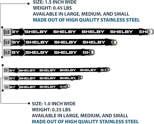Miniatura 3 de Collar de perro hebilla de cinturón de seguridad Shelby texto solo negro blanco 9.5 a 13 pulgadas 1.0 pulgadas de ancho