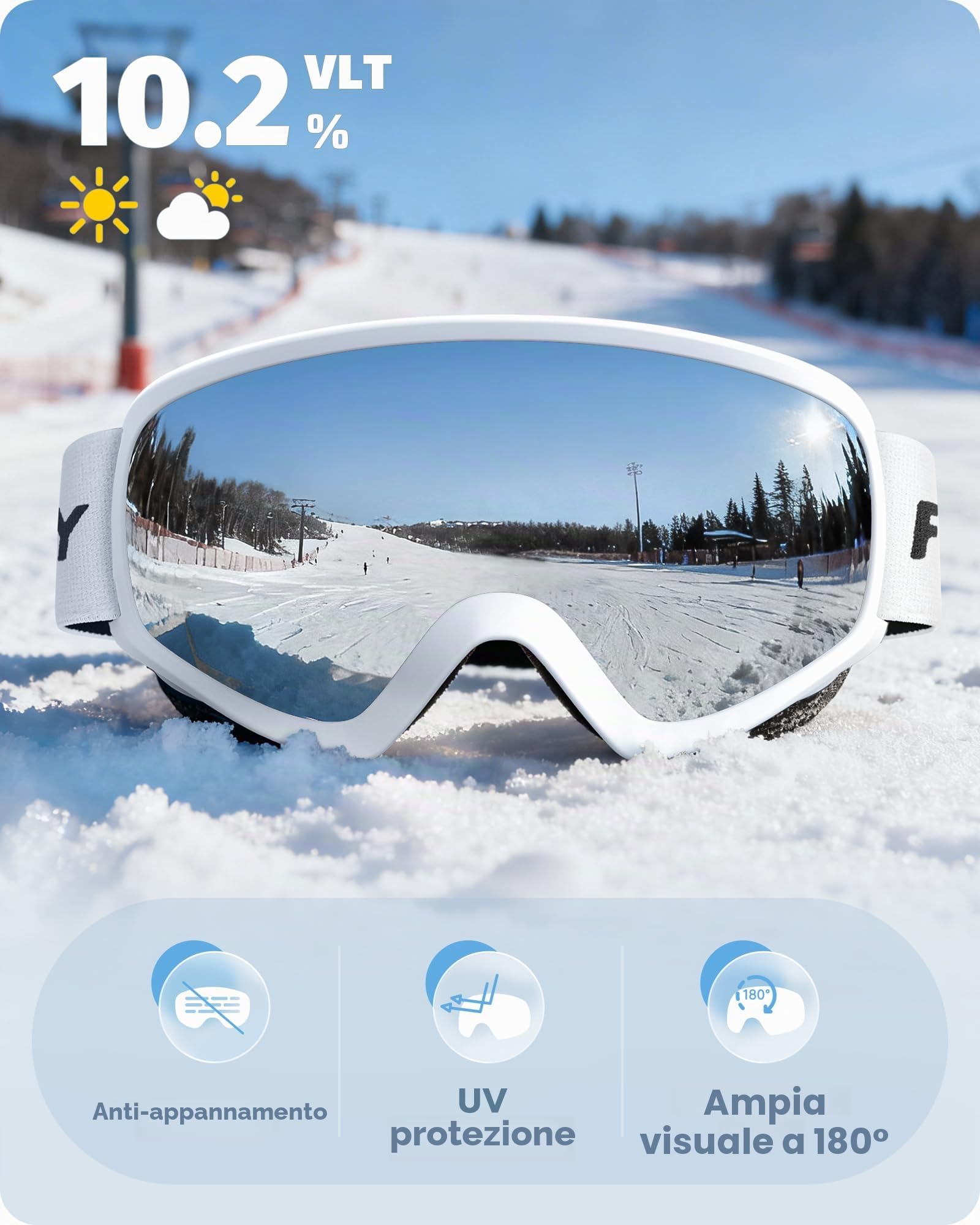 Findway Maschera da Sci Bambino 5~16 Anni Occhiali da Sci Maschera Sci Bambino Occhiali Sci OTG per Ragazzo Ragazza Anti UV Anti Nebbia Compatibile con Casco per Sci Snowboard Sport Invernali
