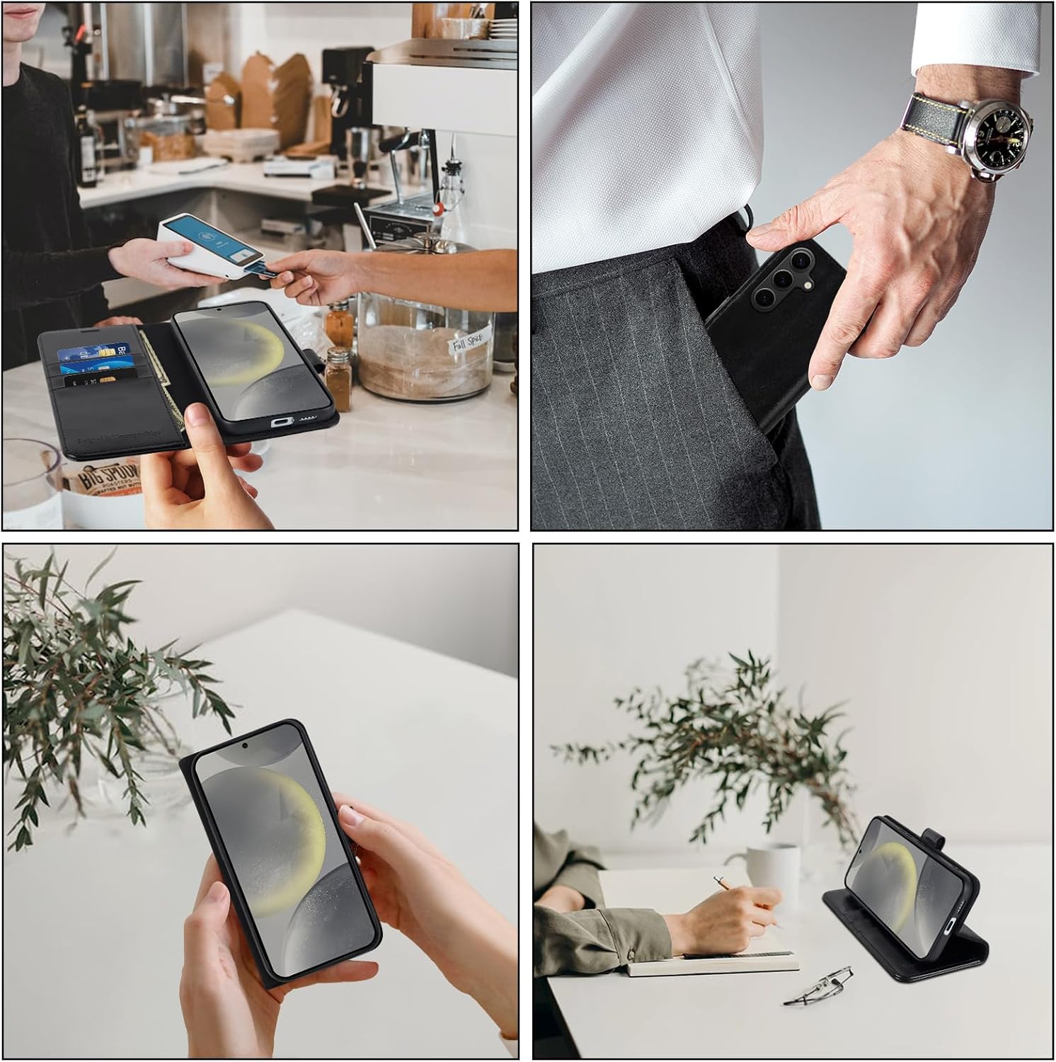 MONASAY Wallet Case Fit for Samsung Galaxy S24 5G, [Lens & Glass Screen Protector Included] [RFID Blocking] Flip Folio Leather Cell Phone Cover with Credit Card Holder, 6.2 inch, Black