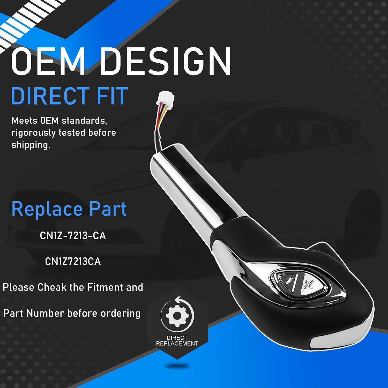 Automatic Gear Shift Knob Handle with Button Compatible with 2014-2019 Ford Fiesta Replaces CN1Z-7213-CA Manual Transmission Shifter Assembly (Plating)