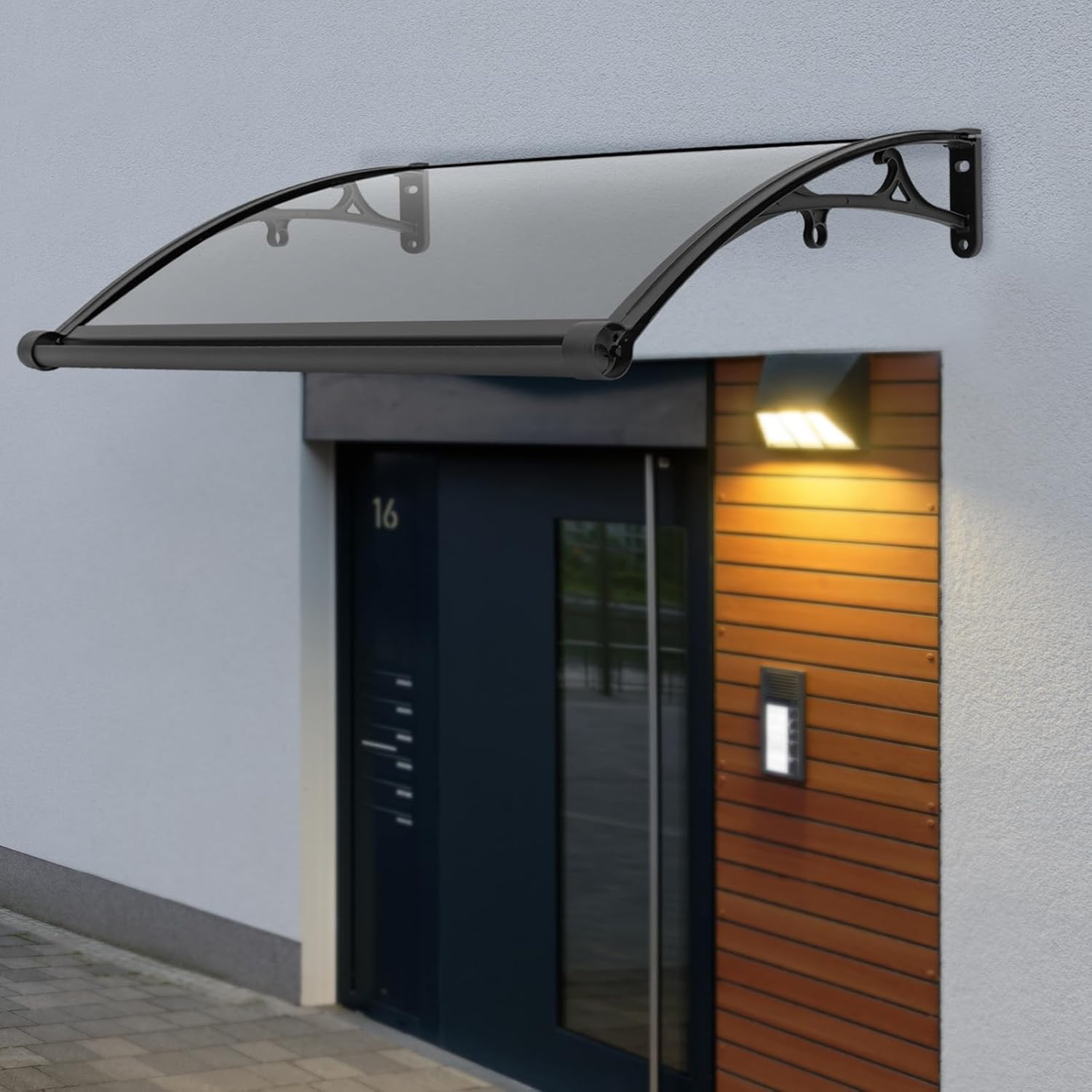 Window Door Awning Canopy 40Inch x 24Inch Polycarbonate Awning for Door Entrance with Aluminum Alloy Bracket Transparent Window Awnings Exterior for UV,Rain,Snow Protection (Gray)
