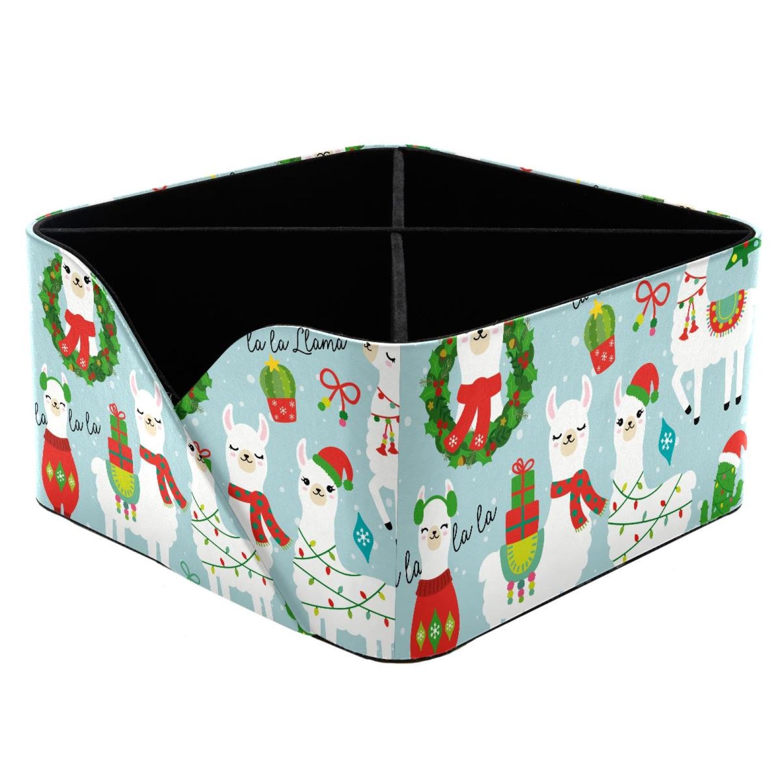 KengjuTesu Christmas Cute Llama and Alpaca Desktop Organizer Pen Holder, Rectangular Pencil Cup for Office, Study and Makeup Stations