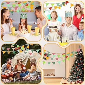 Fabric Bunting Banner,Triangle Garland Flags with Tassels,Double Sided Colorful Cotton Bunting for Birthday,Wedding,Baby Shower,Indoor Activity Party Festivals Decoration