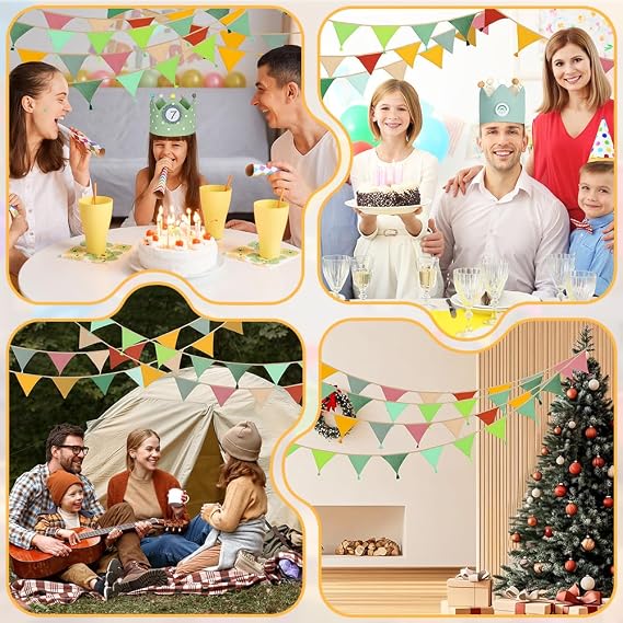 Fabric Bunting Banner,Triangle Garland Flags with Tassels,Double Sided Colorful Cotton Bunting for Birthday,Wedding,Baby Shower,Indoor Activity Party Festivals Decoration