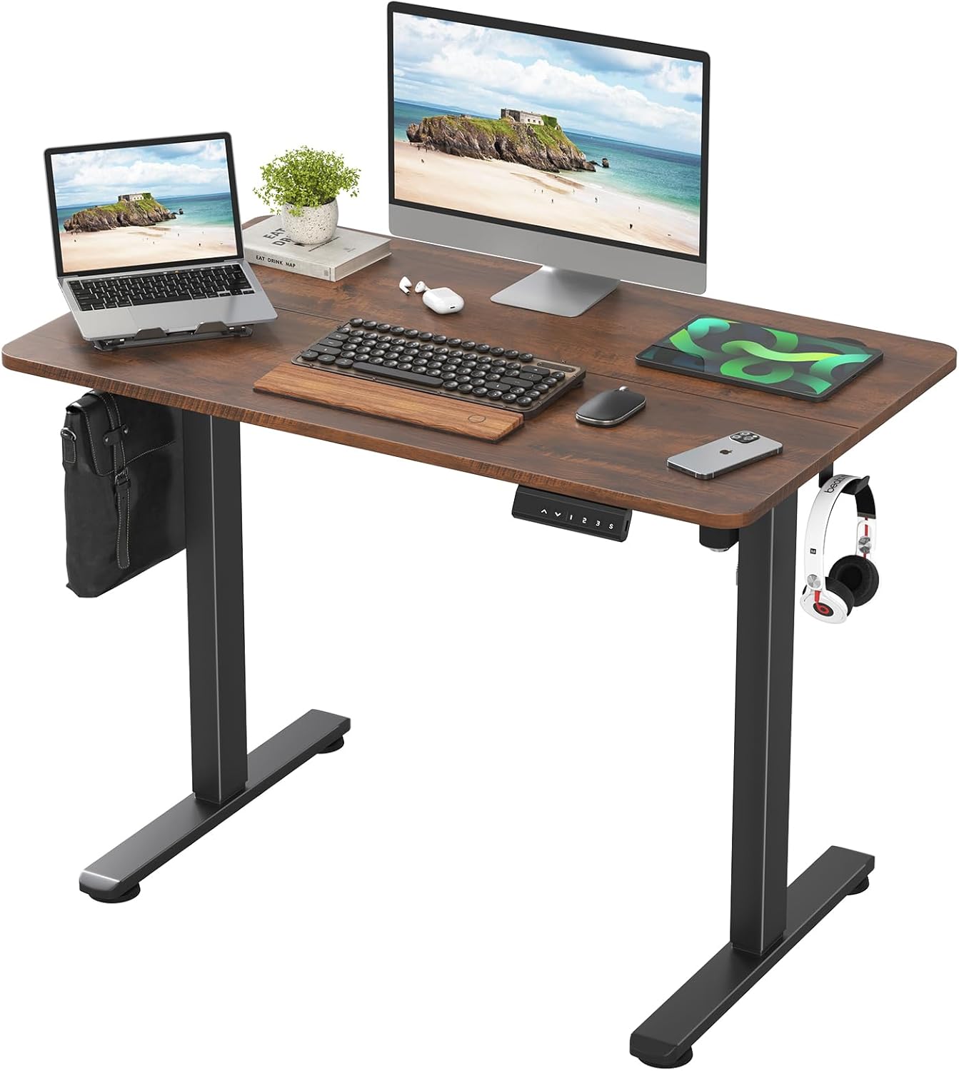 Electric Standing Desk Adjustable Height, 40.55x24 Inch Sit Stand Home Office Desk with Splice Board, Ergonomic Workstation for Adults (Natural, 40.55inch)