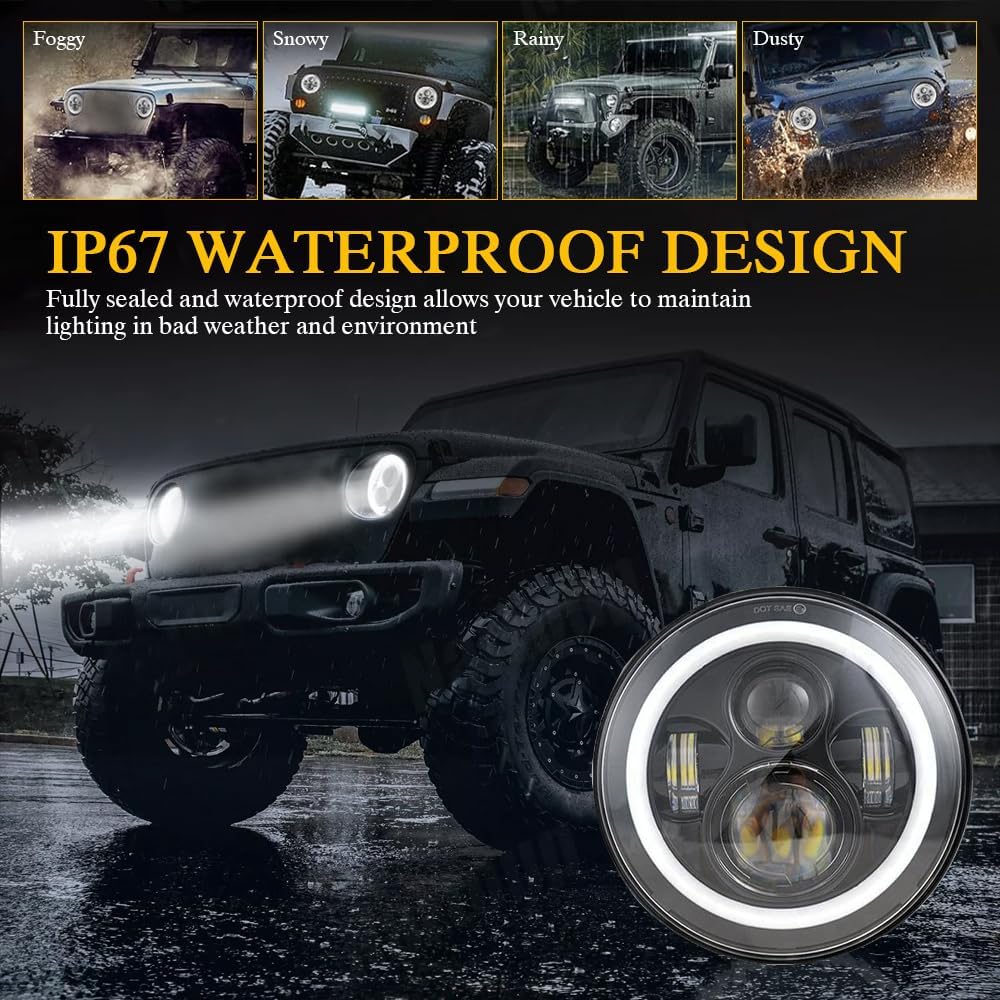 7 Inch LED Headlights Round H6024 Compatible with Ford F100 F250 F350 Pickup 1953-1977, for Off-road, DOT Approved Headlight High Low Sealed Beam DRL Turn Signal Light, Plug n Play, Pack of 2