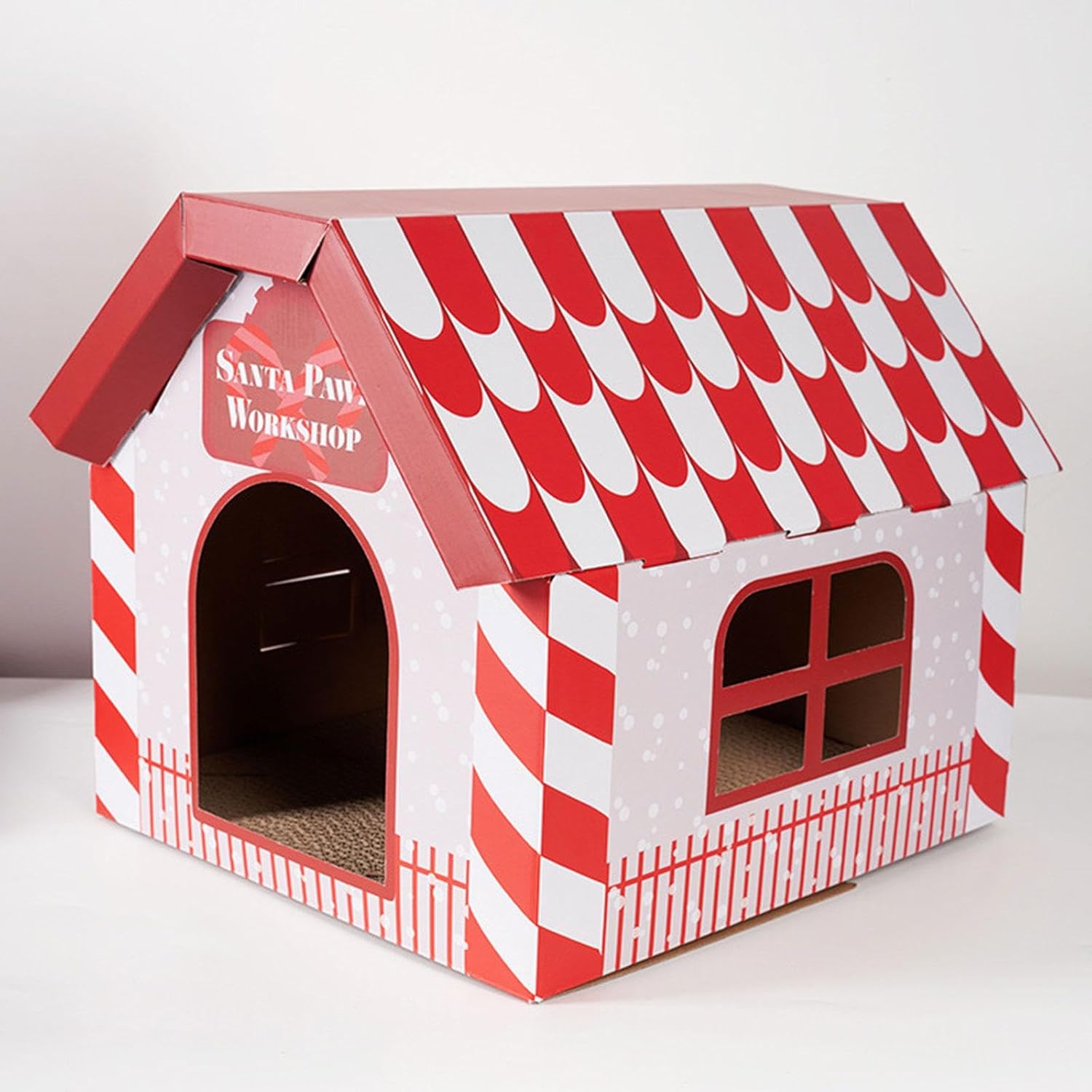 Cat Scratcher Hideout Cat Cardboard House, Christmas Decoration DIY Corrugated Scratcher Box for Small Animals, Gift Box