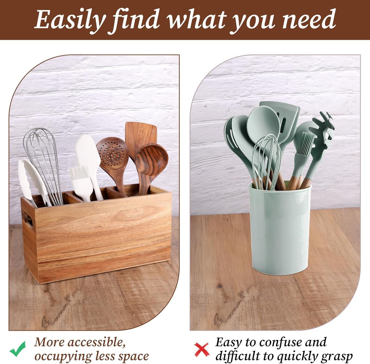Küchenutensilienhalter, Utensilienhalter Küche Mit 3 Fächer, Besteckkasten Mit 2 Seitliche Griffe, Küchen Organizer, 11.8×6.1×4.7Zoll