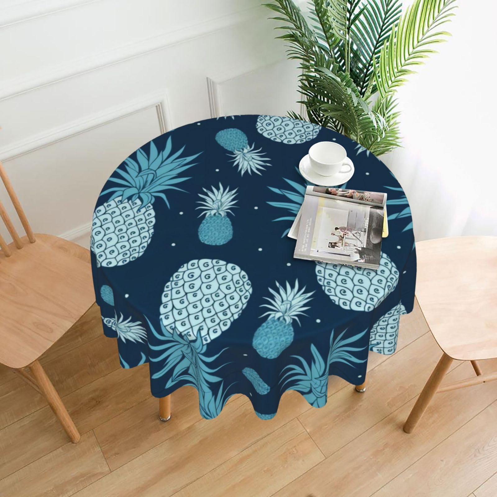 HLSBSSL Vintage Pineapple Printed round decorative tablecloth, 60 inches, suitable for various tables in the living room, dining room, coffee table, etc.