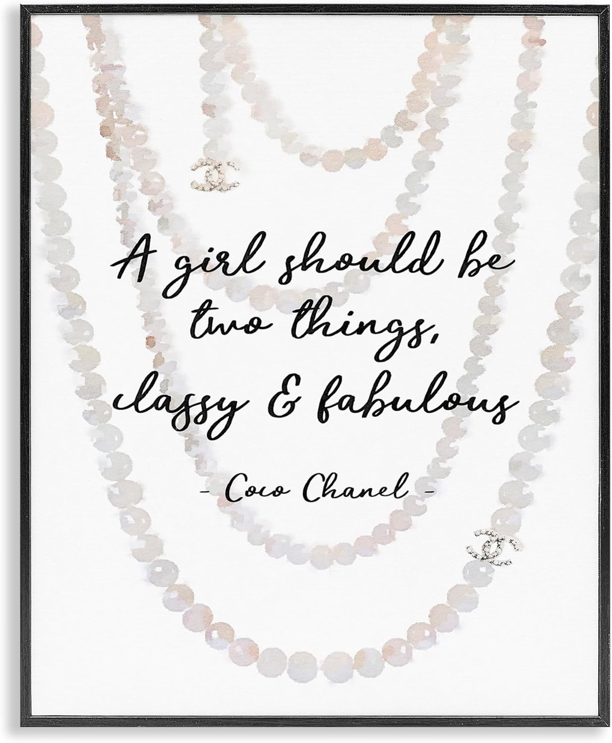 Stupell Industries Classy and Fabulous Fashion Quote with Pearls Black Framed Wall Art, 11 x 14, Design by Artist Amanda Greenwood