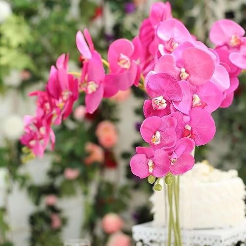 Miniatura 6 de Efavormart - 2 tallos de orquídea de seda fucsia de 40 pulgadas de alto, tallos de flores artificiales de tacto real para decoración de boda