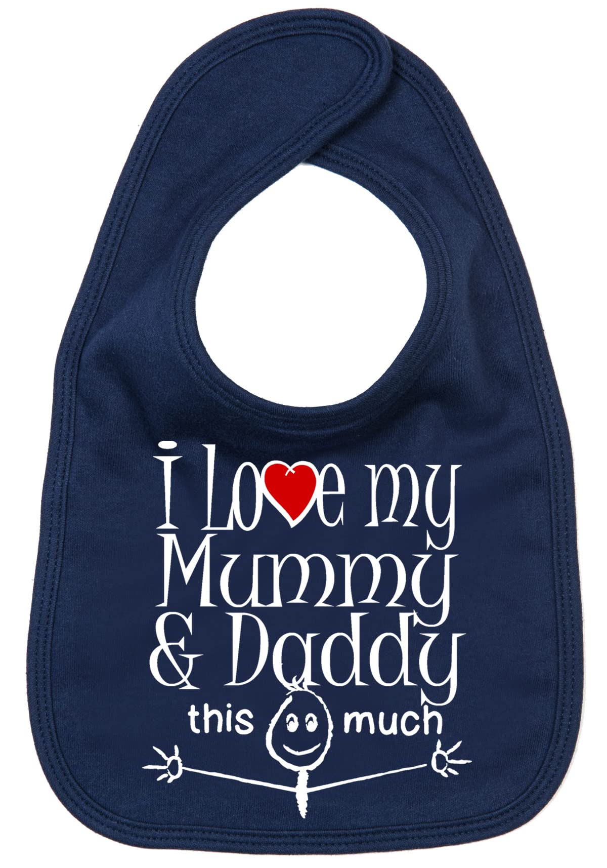 Image is Everything IiE, I Love My Mummy & Daddy This Much, Son Daughter Baby Unisex Soft Cotton Feeding Bib, Navy Blue