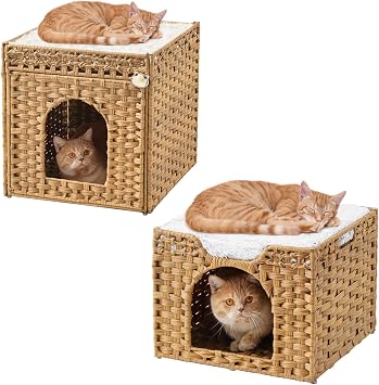 Cat Beds for Indoor Cats, Cat Cave Kitten Bed Cat Bed Cave Cat Hideaway, Handwoven Rattan Cat Houses Cat Cave