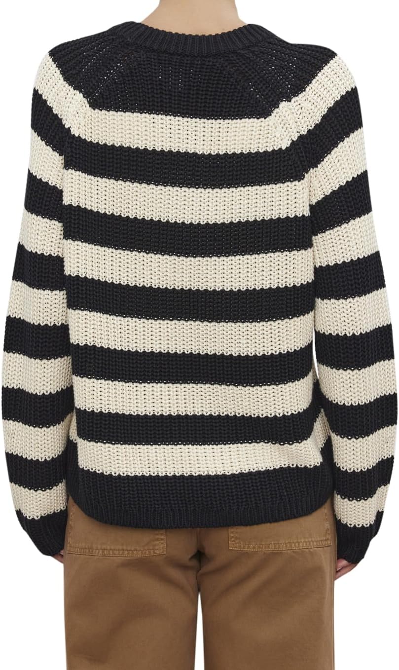 VELVET BY GRAHAM & SPENCER Women's Ollie Chunky Pima Cotton Sweater, Blk/Ivory - Image 3
