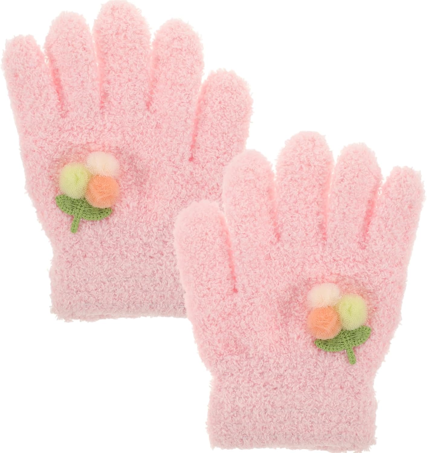 Alasum Winter Gloves for Full Finger Knitted Polyester Mittens with Adorable Cartoon Design for Outdoor Activities and Hand Protection, Soft and Comfortable Pink Gloves