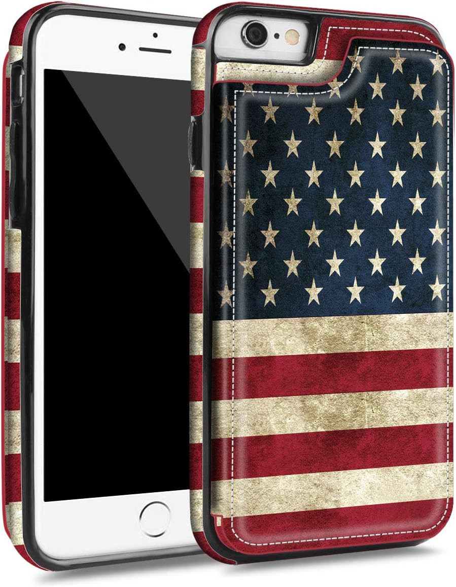 Hoofur iPhone 6s Case, iPhone 6 Case, Slim Fit Premium Leather iPhone 6 Wallet Cases Card Slots Shockproof Folio Flip Protective Defender Shell for Apple iPhone 6/6s (4.7 Inch) (US Flag)