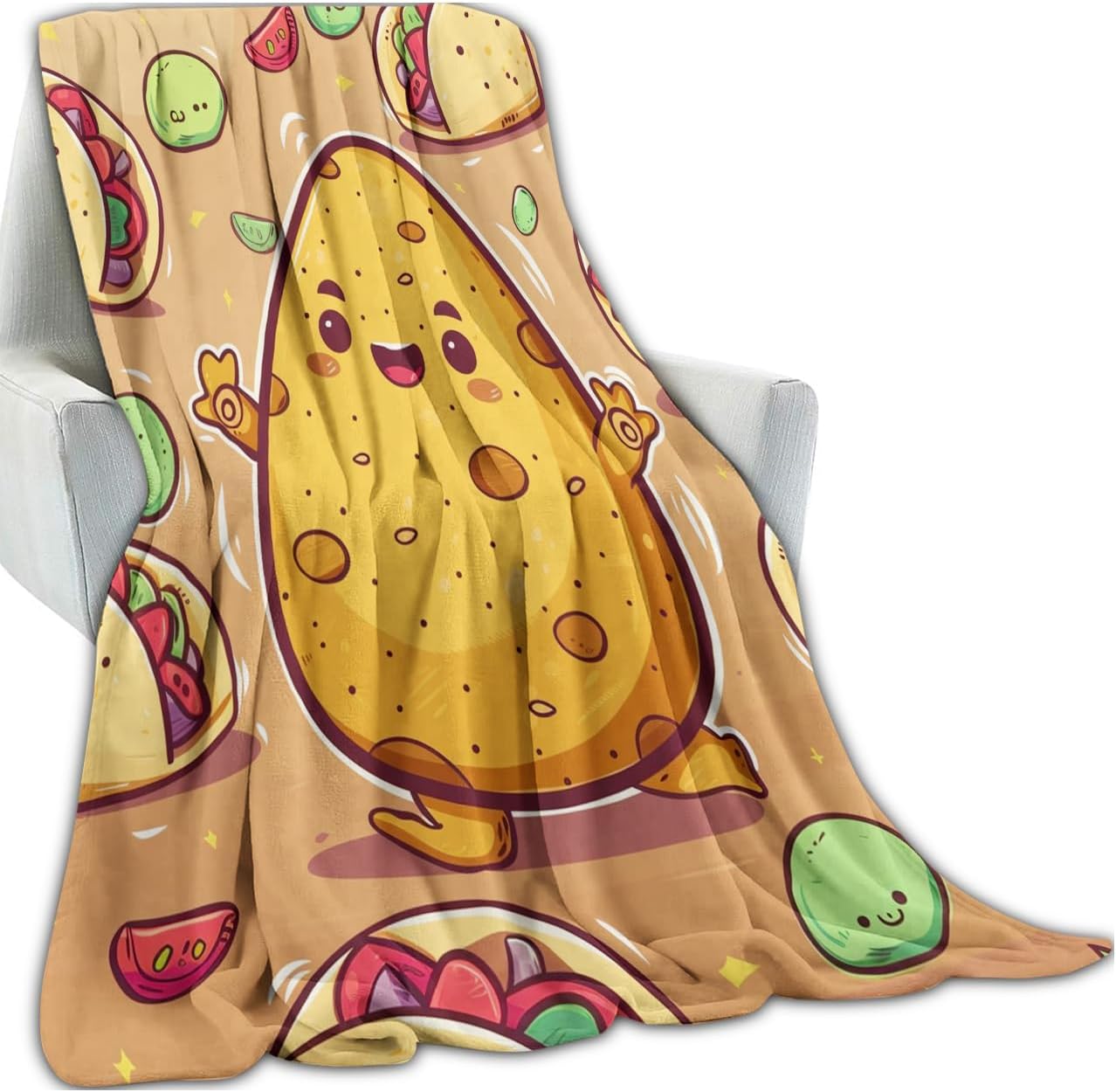Happy Potato Blanket, Delicious Tacos Smiling Avocado Slices Throw Blankets for Home Bedroom Couch Room Decor, Fluffy Comfortable Warm Throws, for Kids Boys Girls, 50x60 in